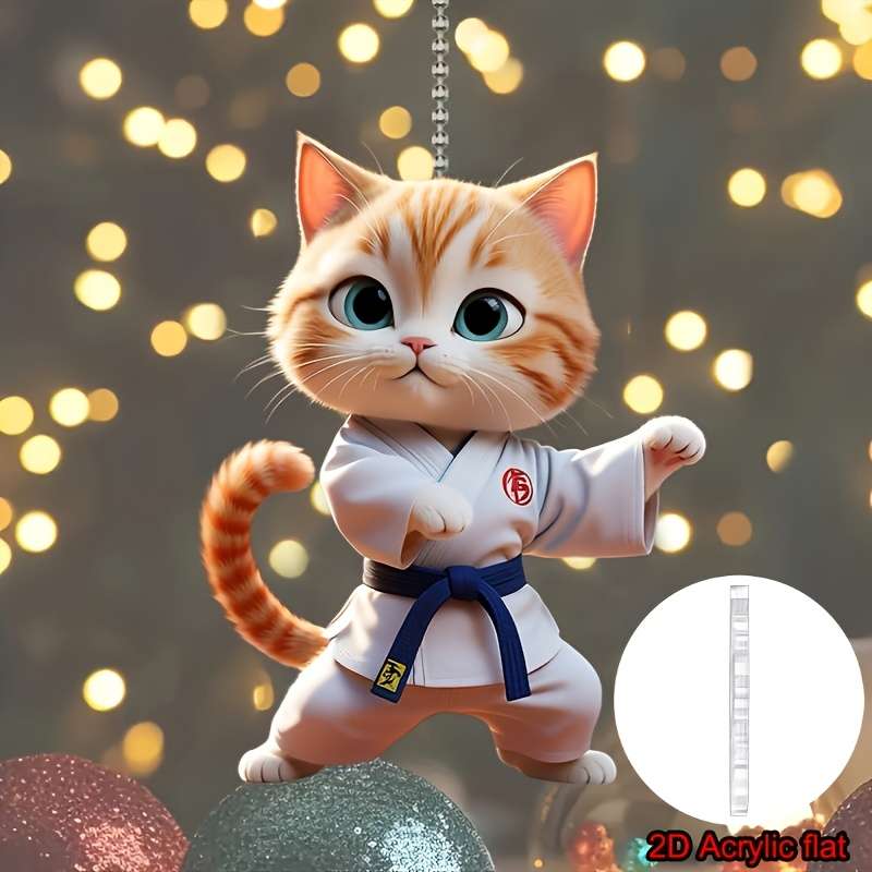 2D Flat Car Pendant Cute Jiu-Jitsu-Kitten Car Interior Holiday Decoration Acrylic Coup