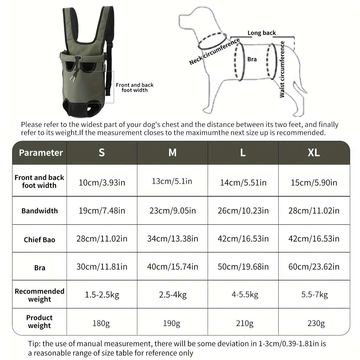 1pc Army Greensize S Pet Bag
