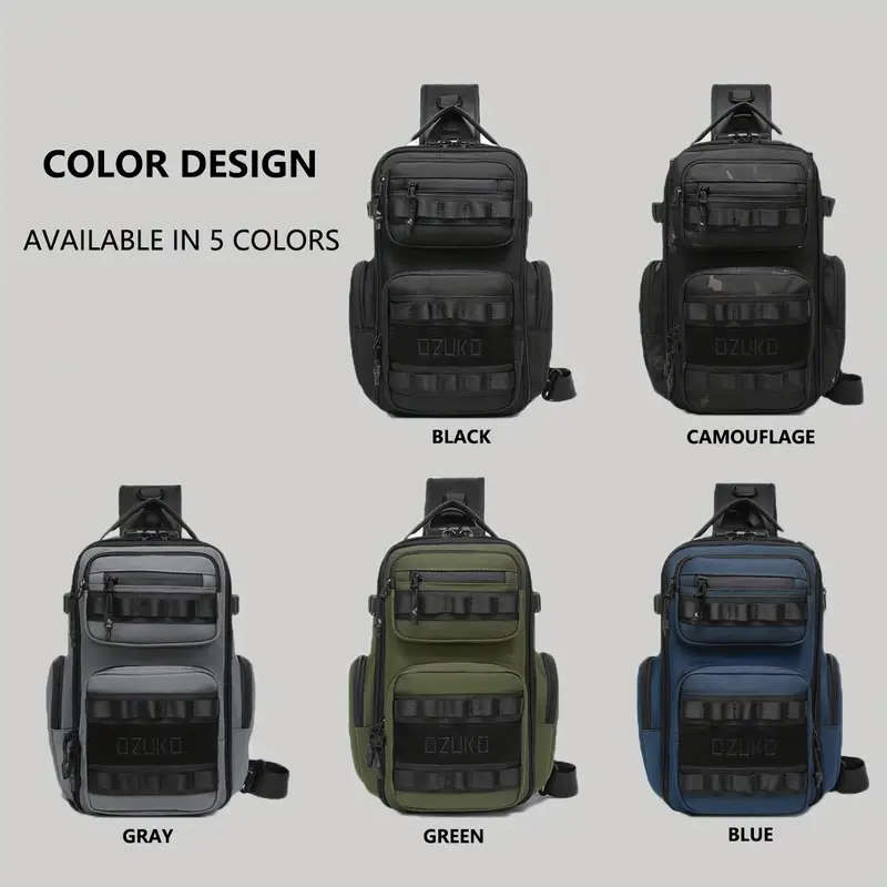 Men's Chest Bag with Multi-Functional Pockets Adjustable Shoulder Strap Hand Washable Zippered Cross