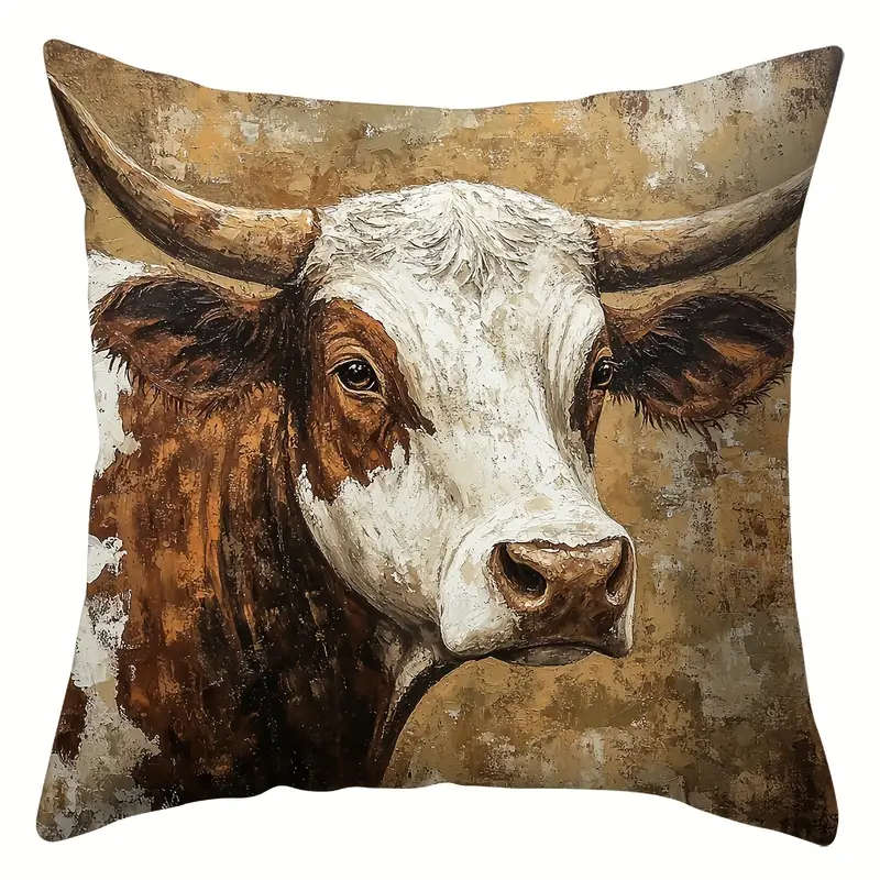 4 Piece Rustic Cow Print Zipper Pillow Covers - Warm & Cozy