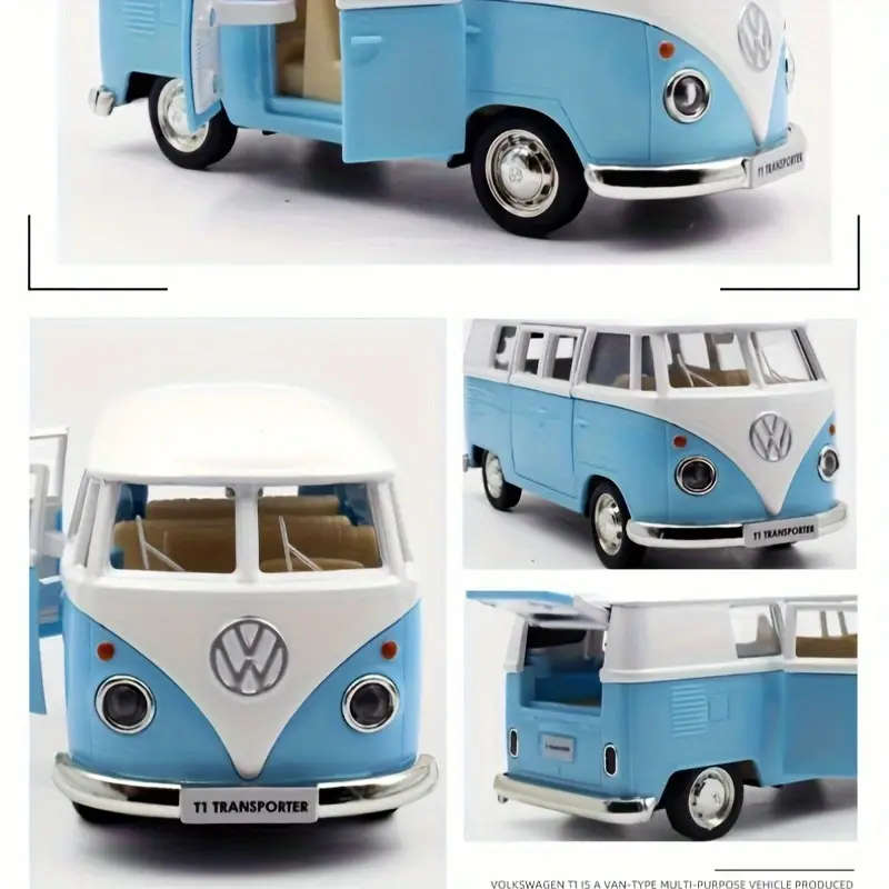 MAKEDA 1:36 Scale Alloy for VOLKSWAGEN T1 Bus Toy - Pull-Back Action, Opening Doors, COLOR: BLUE