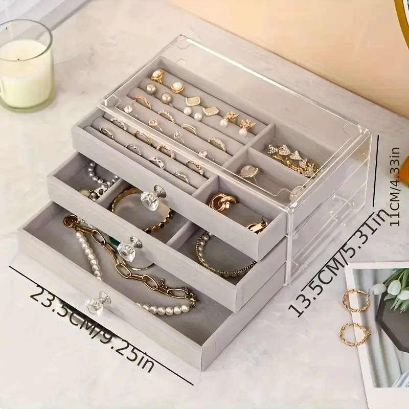1pc 3-Tier Dust-Proof Acrylic Jewelry Organizer Box Elegant Modern Rectangular Tabletop Display Case