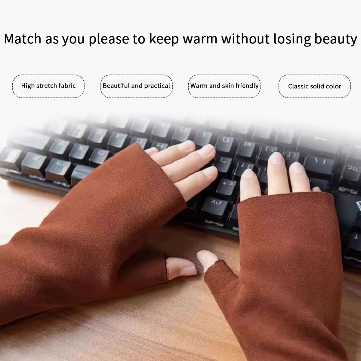 1 Pair Coffee Color One Size Warm Gloves