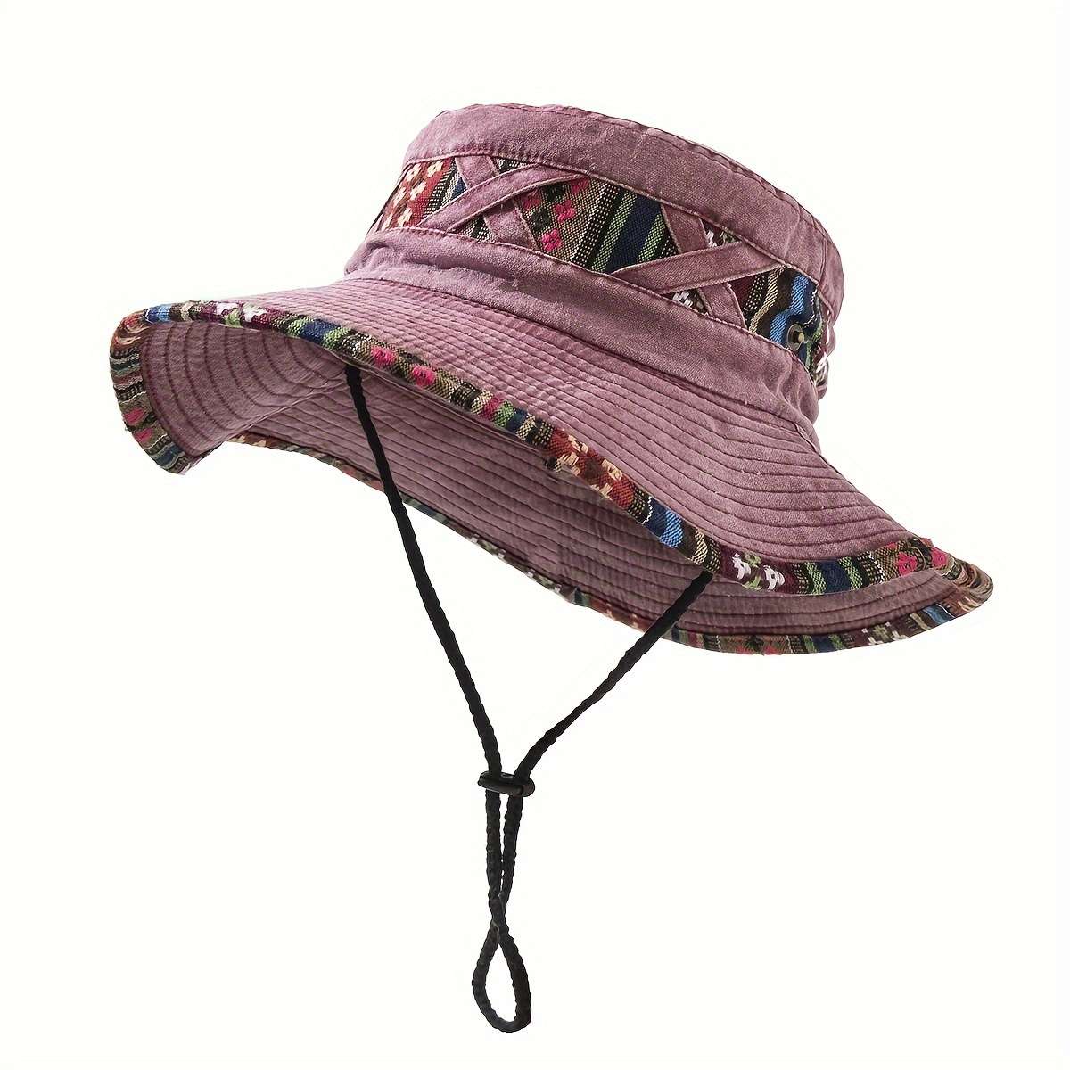 1pc Women's Denim Hiking Hat Vintage Style Outdoor Mountaineering Cap with Adjustable Drawstring