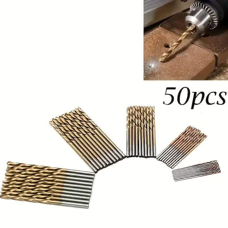 50-Piece Titanium Coated High-Speed Steel Drill Bits