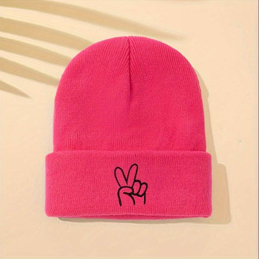 1pc One Pack Gesture Pattern Embroidered Knitted Hat Fashionable and Versatile Same Model for Men