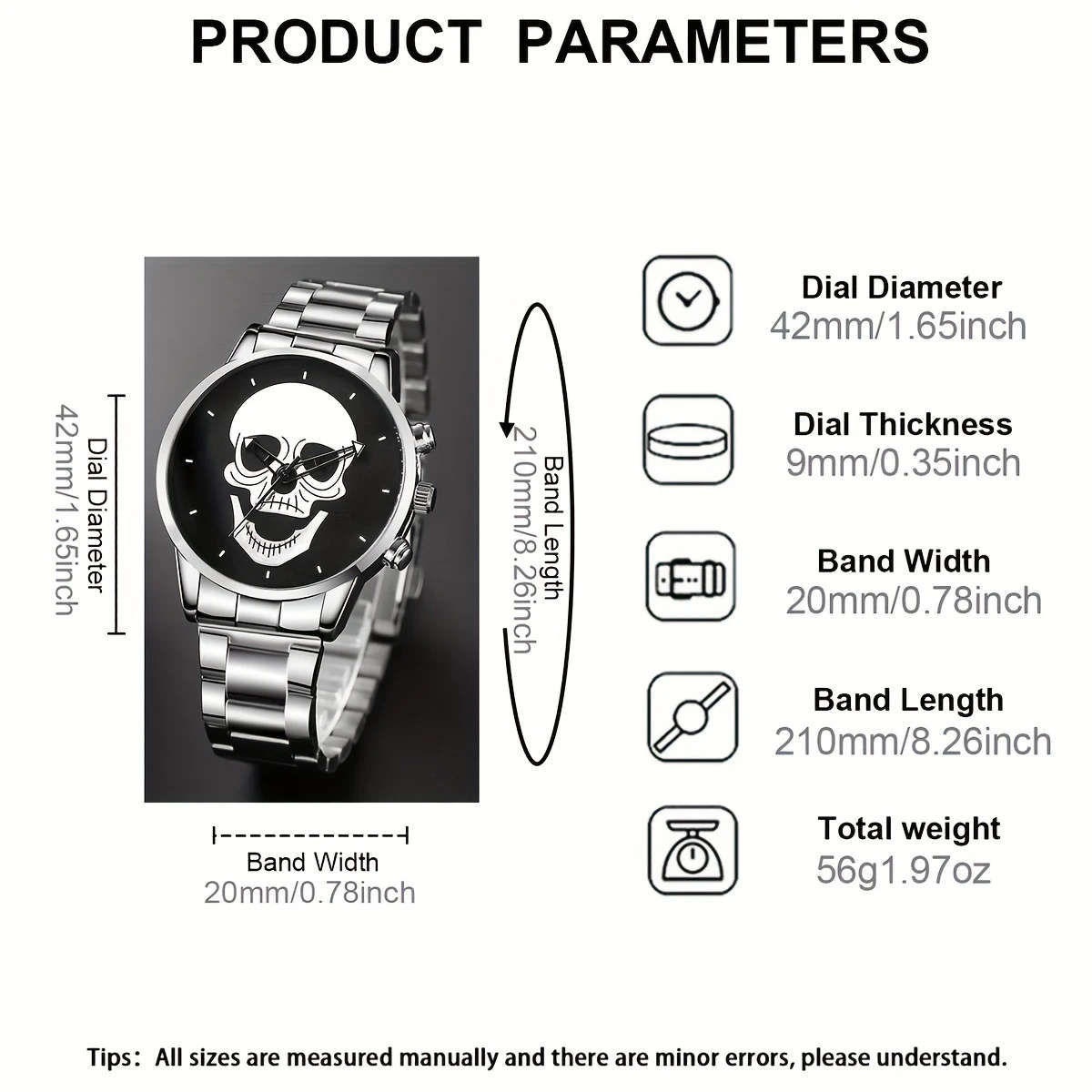 4pcs set Men'S Watch Trendypersonality Skull Circular Disc Quartz Watch And Pendant Necklace Ring Br