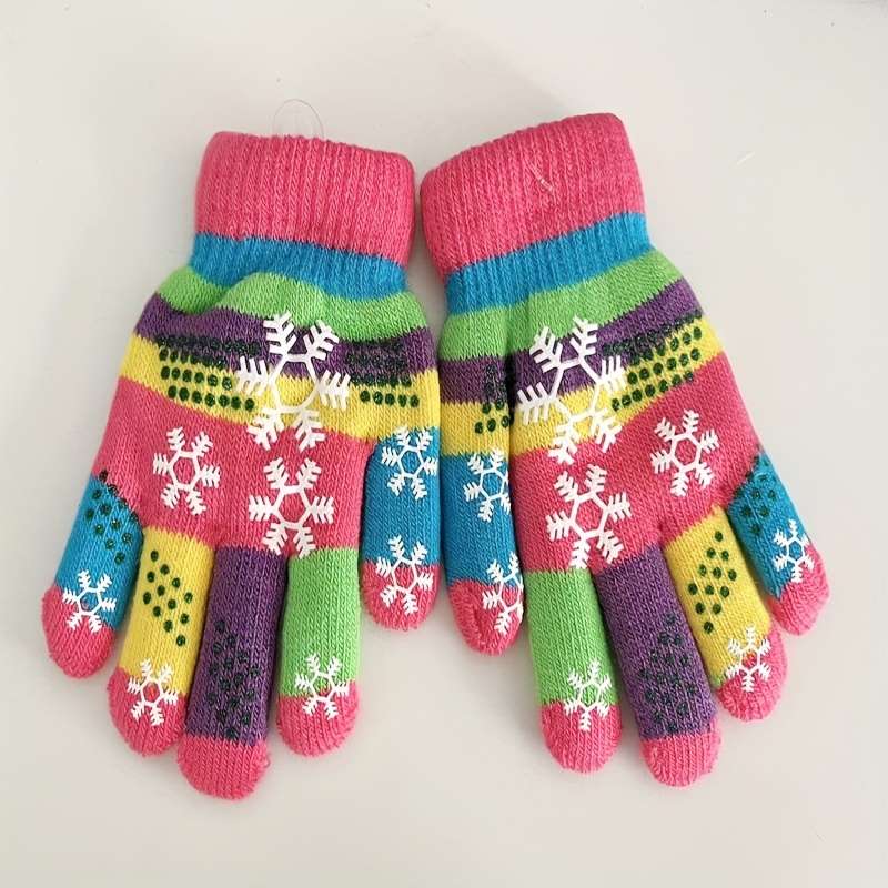 1 Pair 5 To 9 Years Old Red Warm Gloves