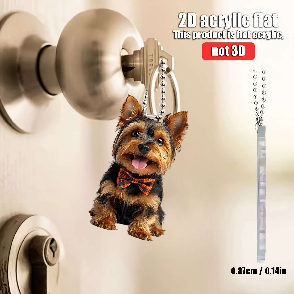 1pc 2D Flat   acrylic flat  A cute Yorkshire Terrier wearing a bow hanging accessories  f