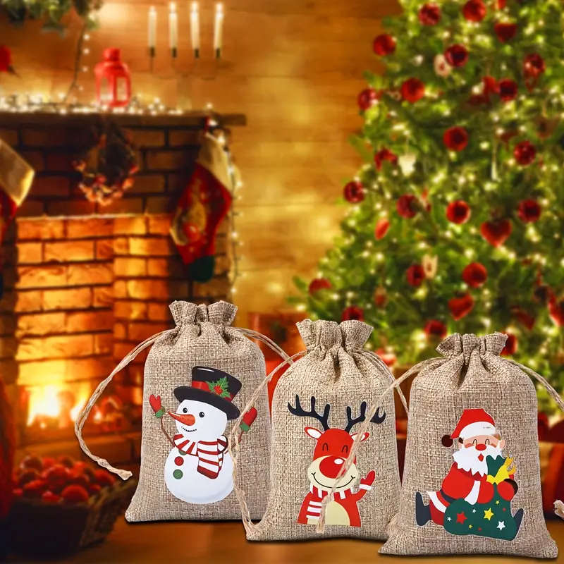 24 Christmas Gift Bags With Drawstring Closures