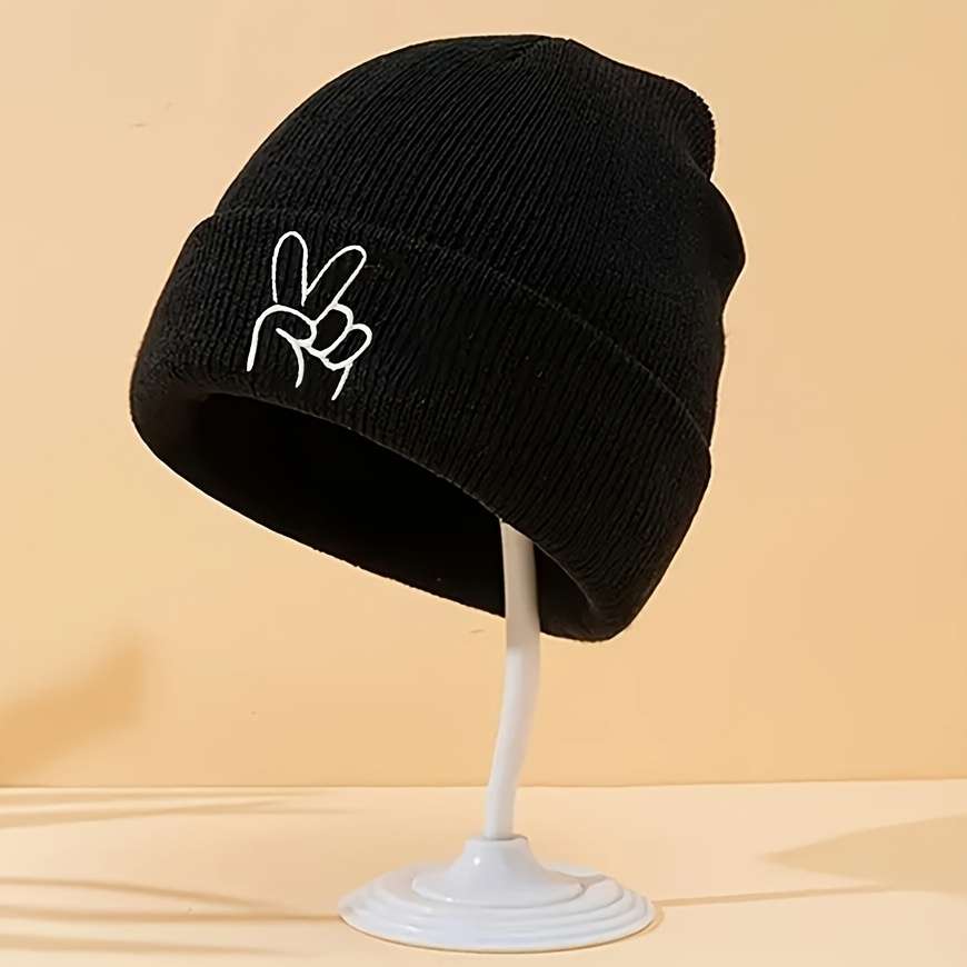 1pc One Pack Gesture Pattern Embroidered Knitted Hat Fashionable and Versatile Same Model for Men