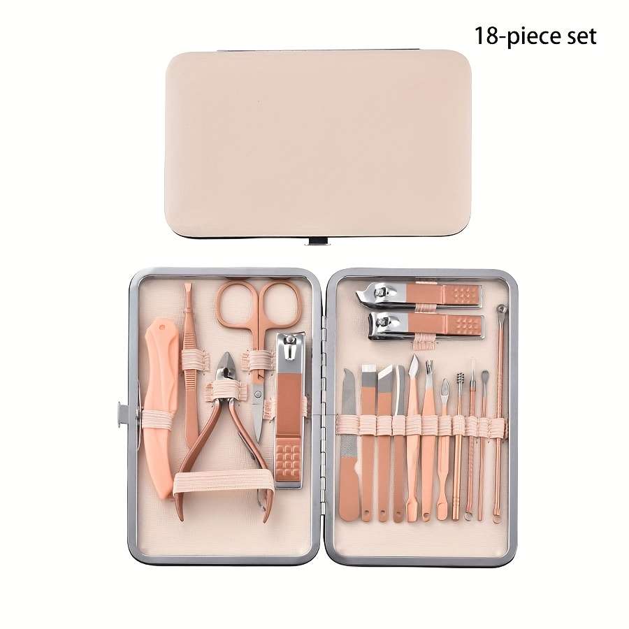 18pcs Stainless Steel Nail Clipper Set Modern Design with Straight Edge Blades Includes Stor