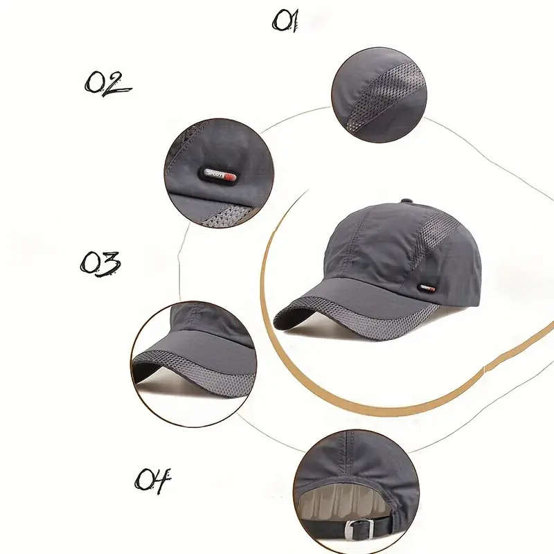 1pc Quick-Dry Baseball Cap Adjustable Moisture-Wicking Sun Hat for Outdoor Sports All Seasons