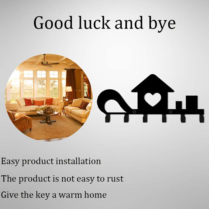 1pc Love House Metal Wall-Mounted Key Hook RackStylish Decorative Organizer for Keys Coats Hats