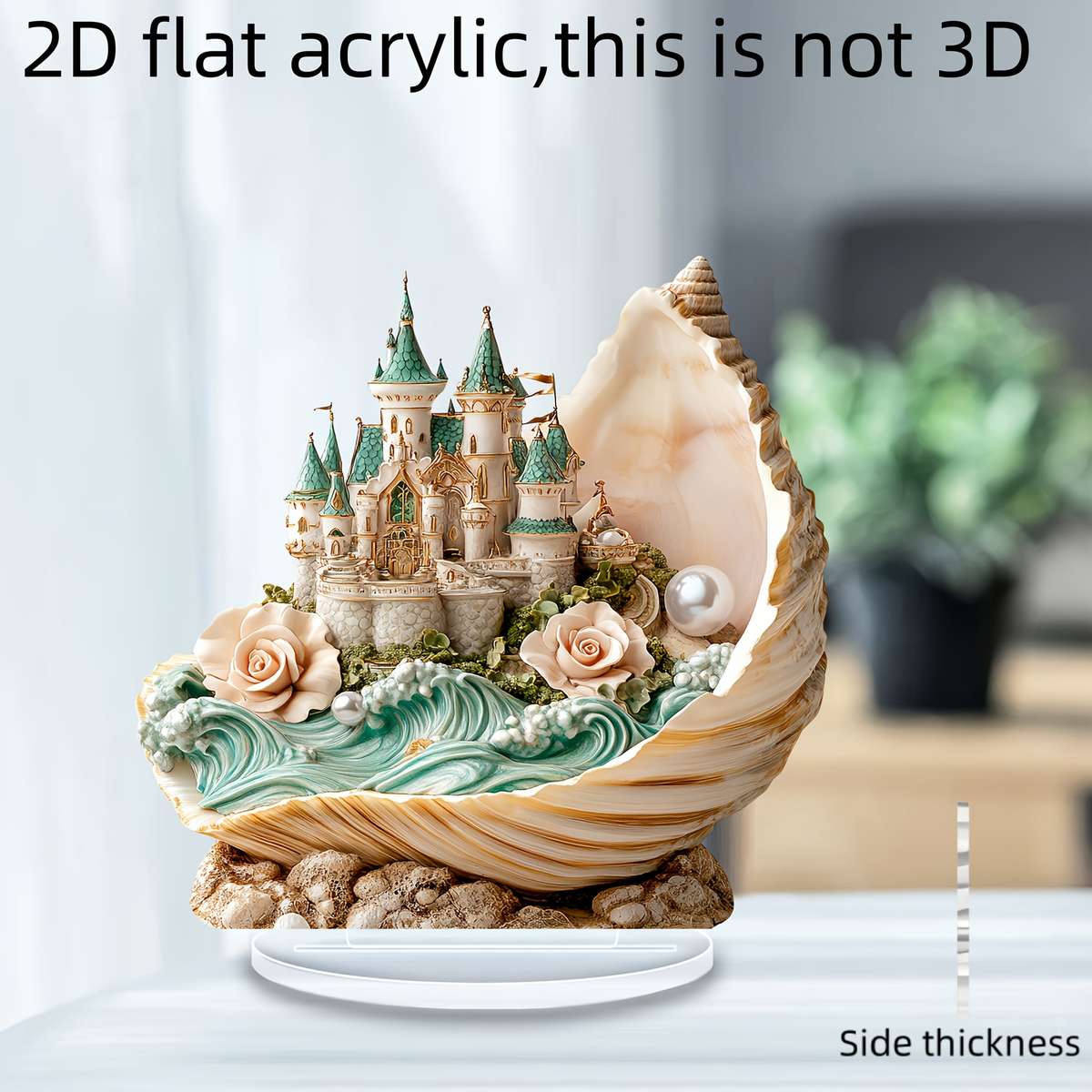2D Flat Bohemian-Style Acrylic Flat Pearl Castle Desktop Decoration With Stand Elegant Se