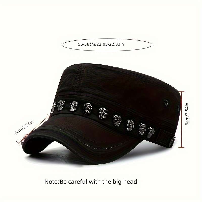 1pc Vintage Skull Rivet Flat Top Hat Lightweight Stretchable Cotton Sun Cap for Independence Day