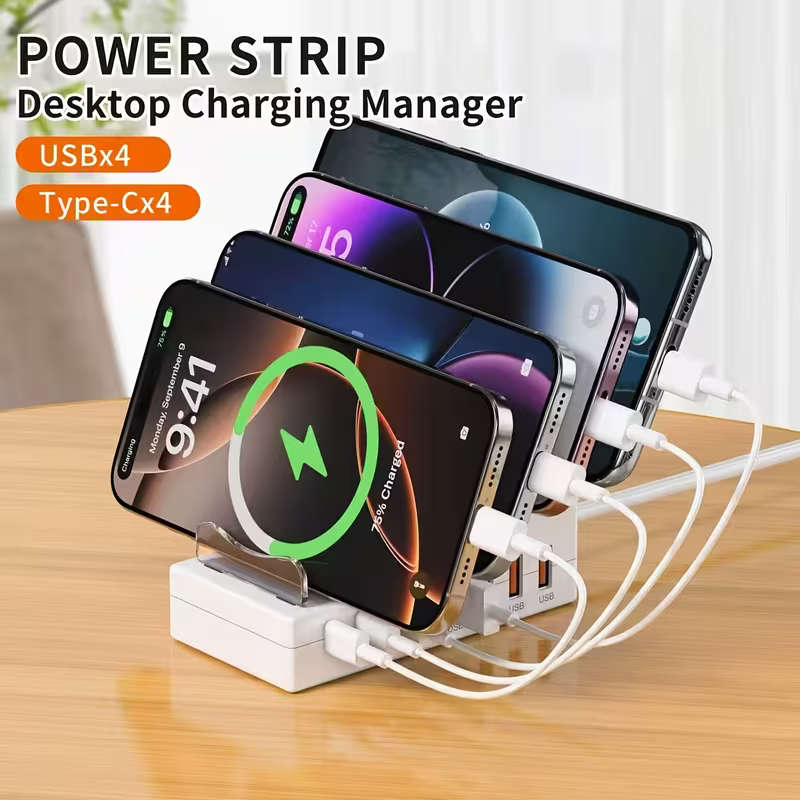 8 In 1 66W Fast Charging Station 4 USB Ports 4 Type-C PD Fast Charging Ports