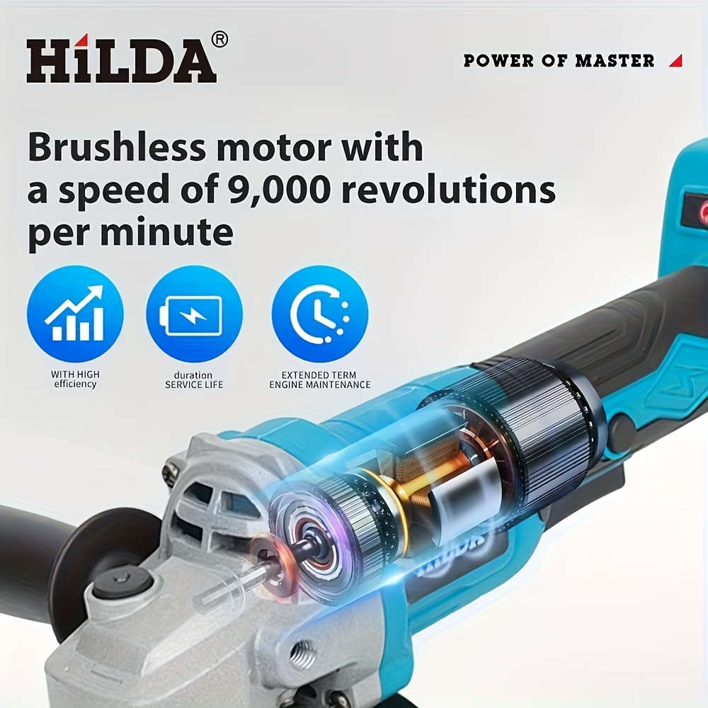 HILDA Brushless Cordless Angle Grinder with 5 Discs