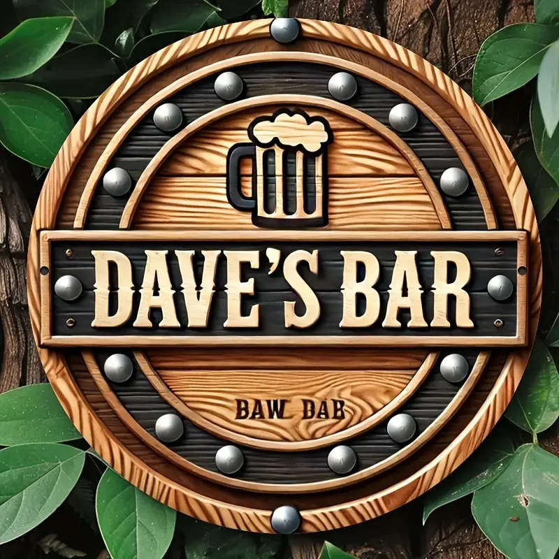 1pc Dave Bar Wooden Sign Retro Metal Circular Aluminum Painting 7.8X7.8inch 2D Made of Aluminum for