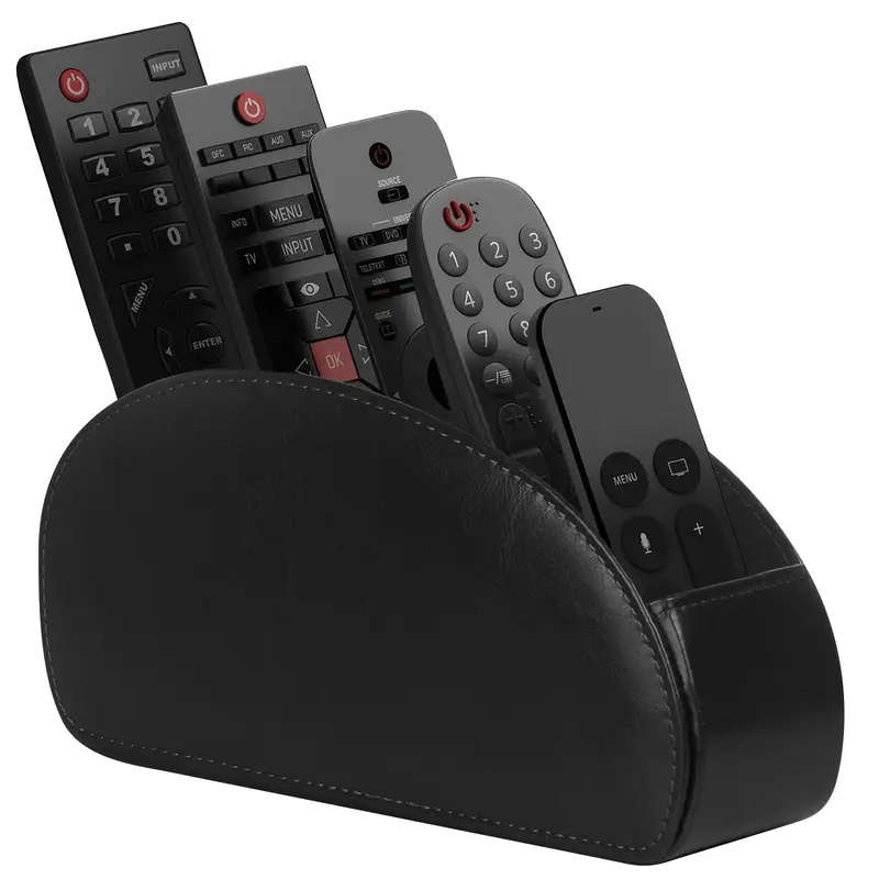 1pc Remote Control Holder with 5 Compartments PU Leather Remote Control Box for Desktop Storage Suit