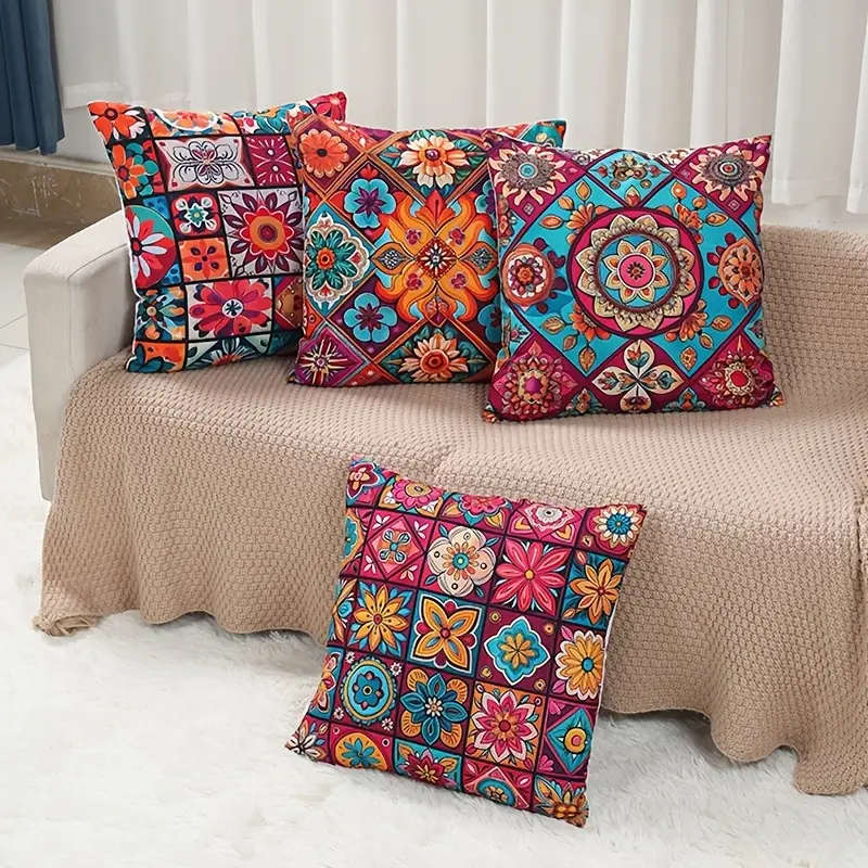 4 Piece Bohemian Peach Light Beige Pillow Covers 45.72 x 45.72 cm