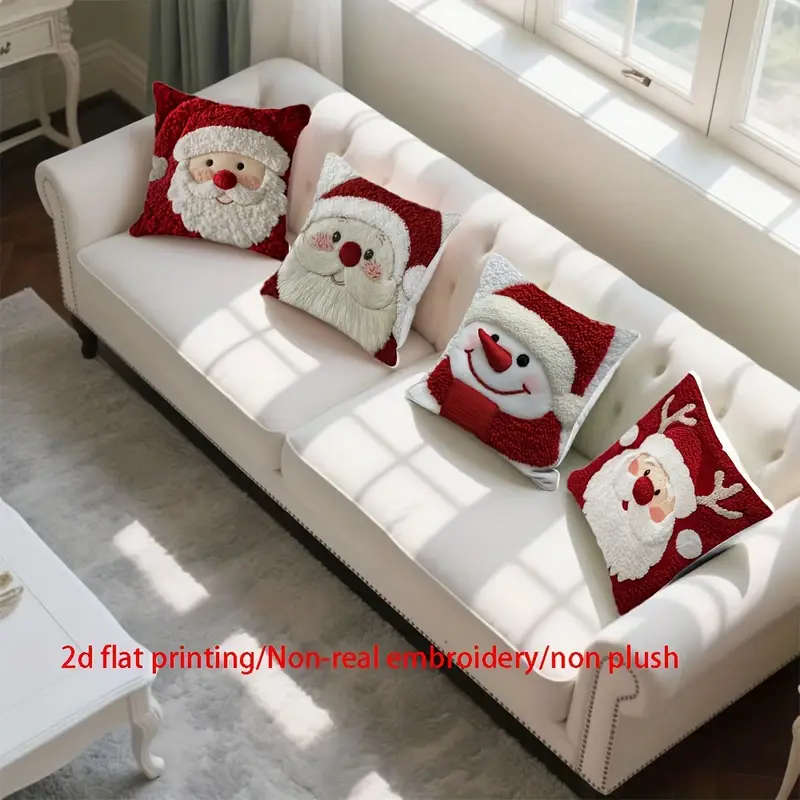 4-Piece Christmas Pillowcase Set With 2D Flat Print/Non-3D Embroidery/Non-Plush Design
