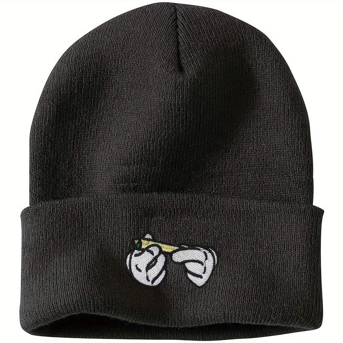 Stretchy Lightweight Embroidered Beanie Cigarette Holder Knit Skull Cap