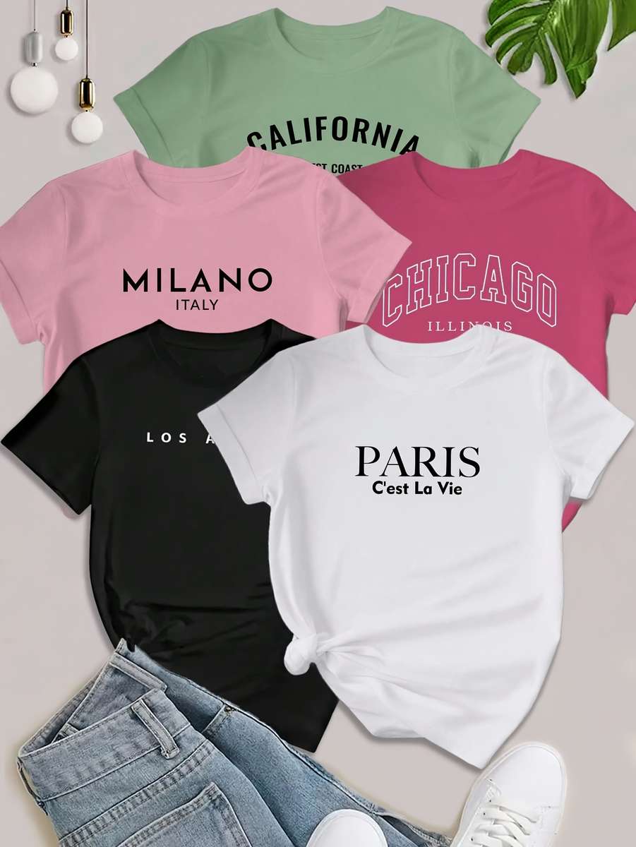 Womens T Shirt Color Black White Pink Rose Red Light Green Size2Xl