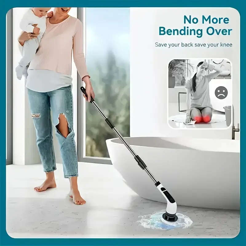 7-in-1 Electric Rotating Cleaning Brush, Wireless Shower Scrubber with Replaceable Heads and Adjusta