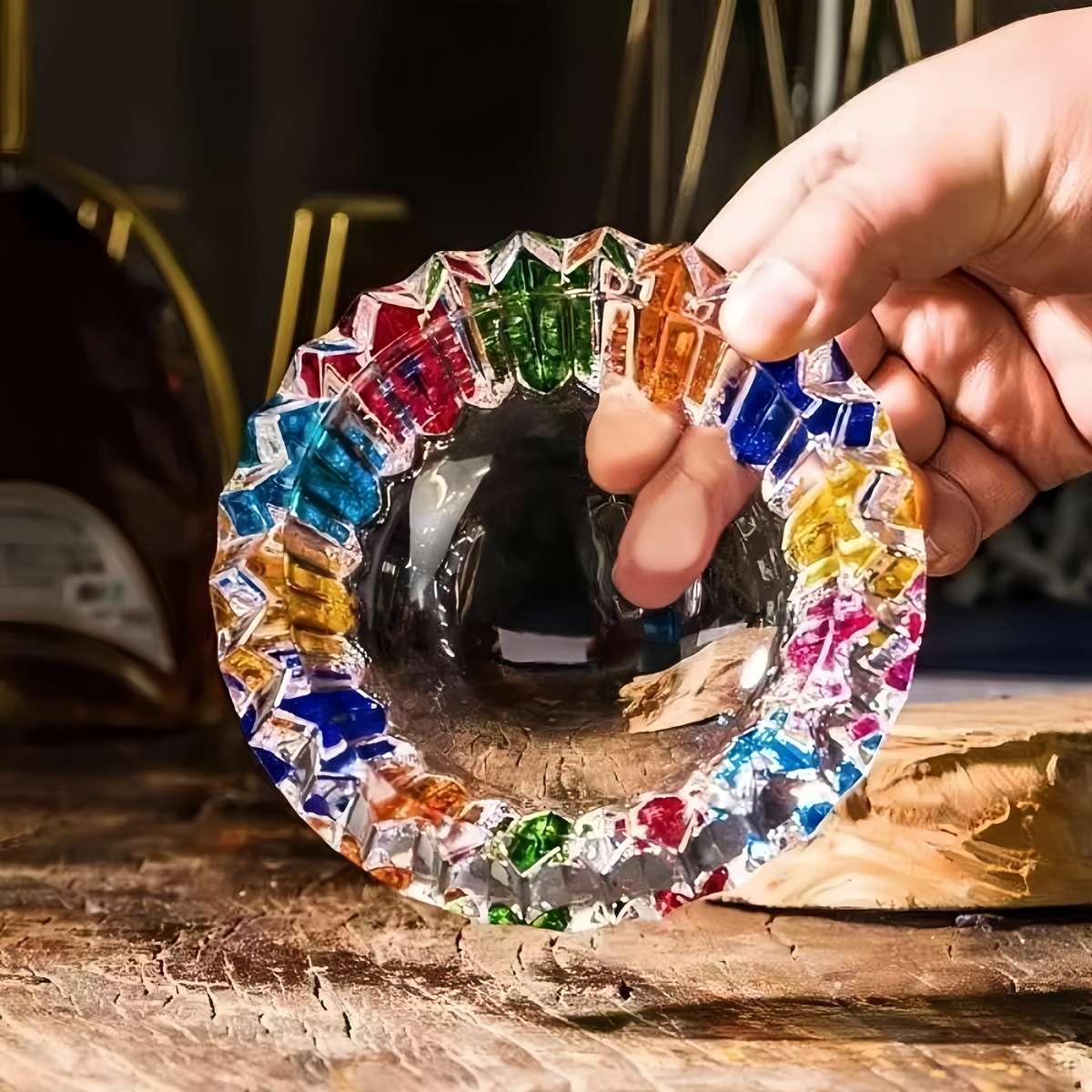 1pc Elegant Glass Ashtray Round Colorful Design for Home and Office Decor Perfect for Living