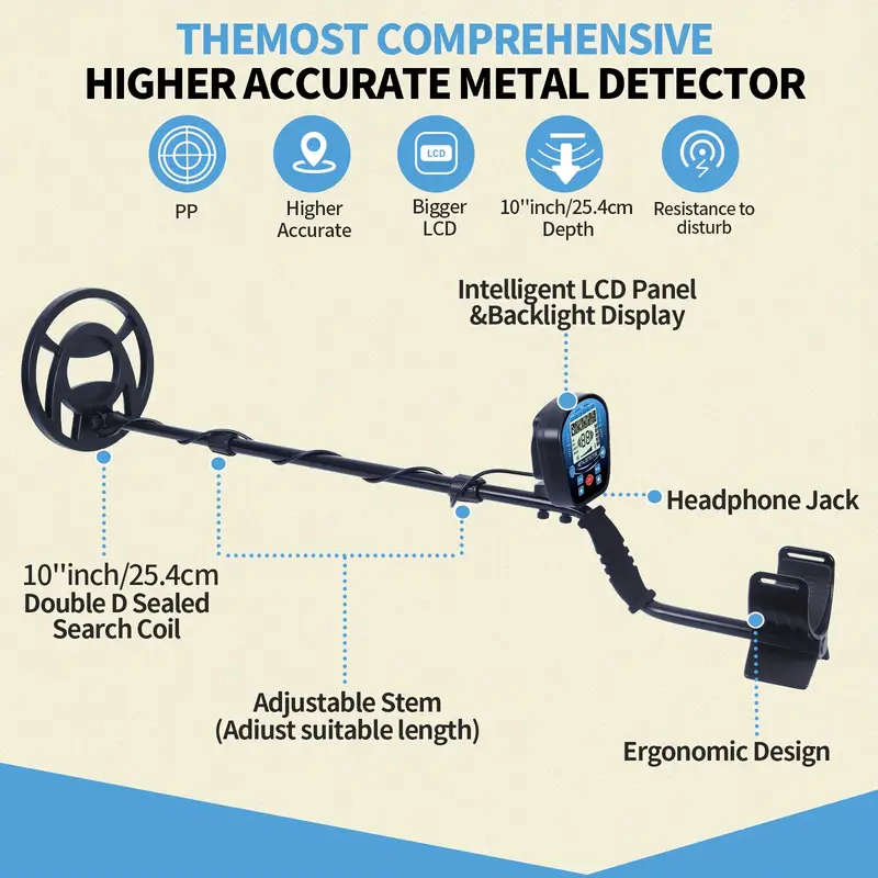 Professional 10" Coil Metal Detector with LCD Display