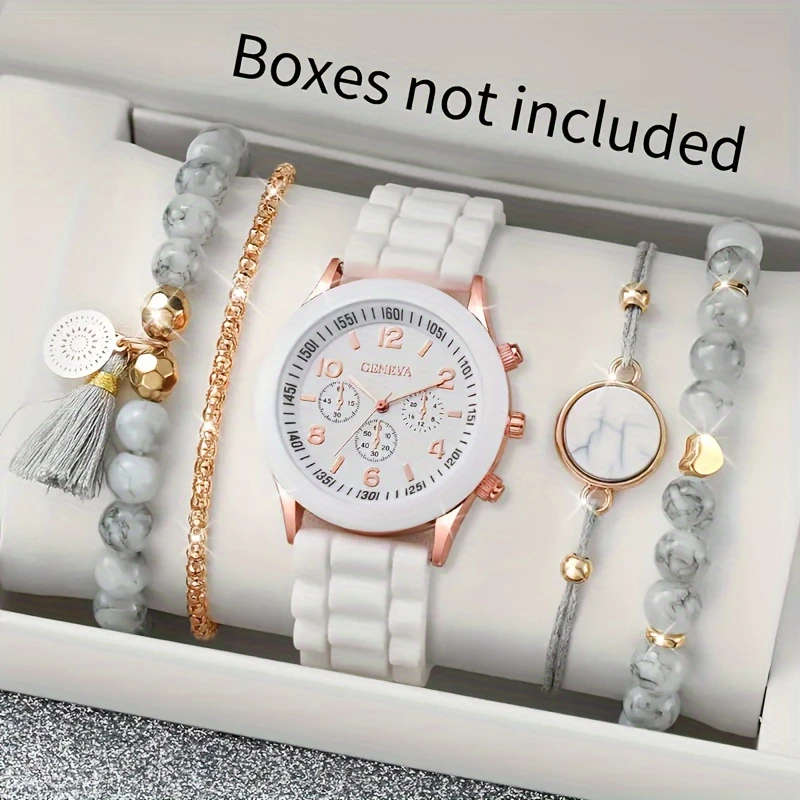 5pcs set One Quartz Women's Watch Four Pieces of Jewelry Does Not Include Watch Box Color sent rando