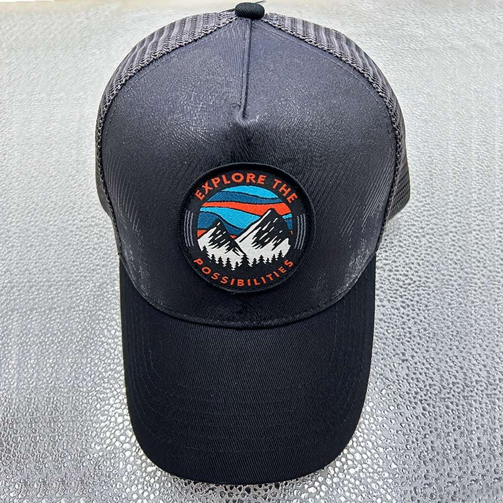 Baseball Cap With Snow Mountain Embroidery Adjustable Snapback Sporty Blue White Strip