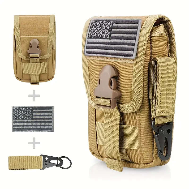 Water-Resistant Nylon Tactical Phone Pouch with Belt Clip and American Flag Patch Durable Outdoor