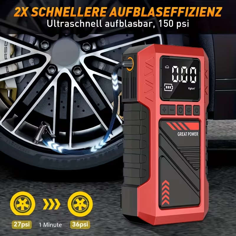 Heavy Duty 9 in 1 Emergency Car Jump Starter and Tyre Inflator