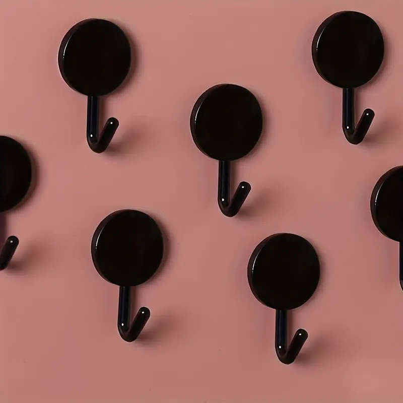10 pcs Cute Black Adhesive Wall Hooks - No-Drill, Easy Install Plastic Hooks for Kitchen & Bathroom