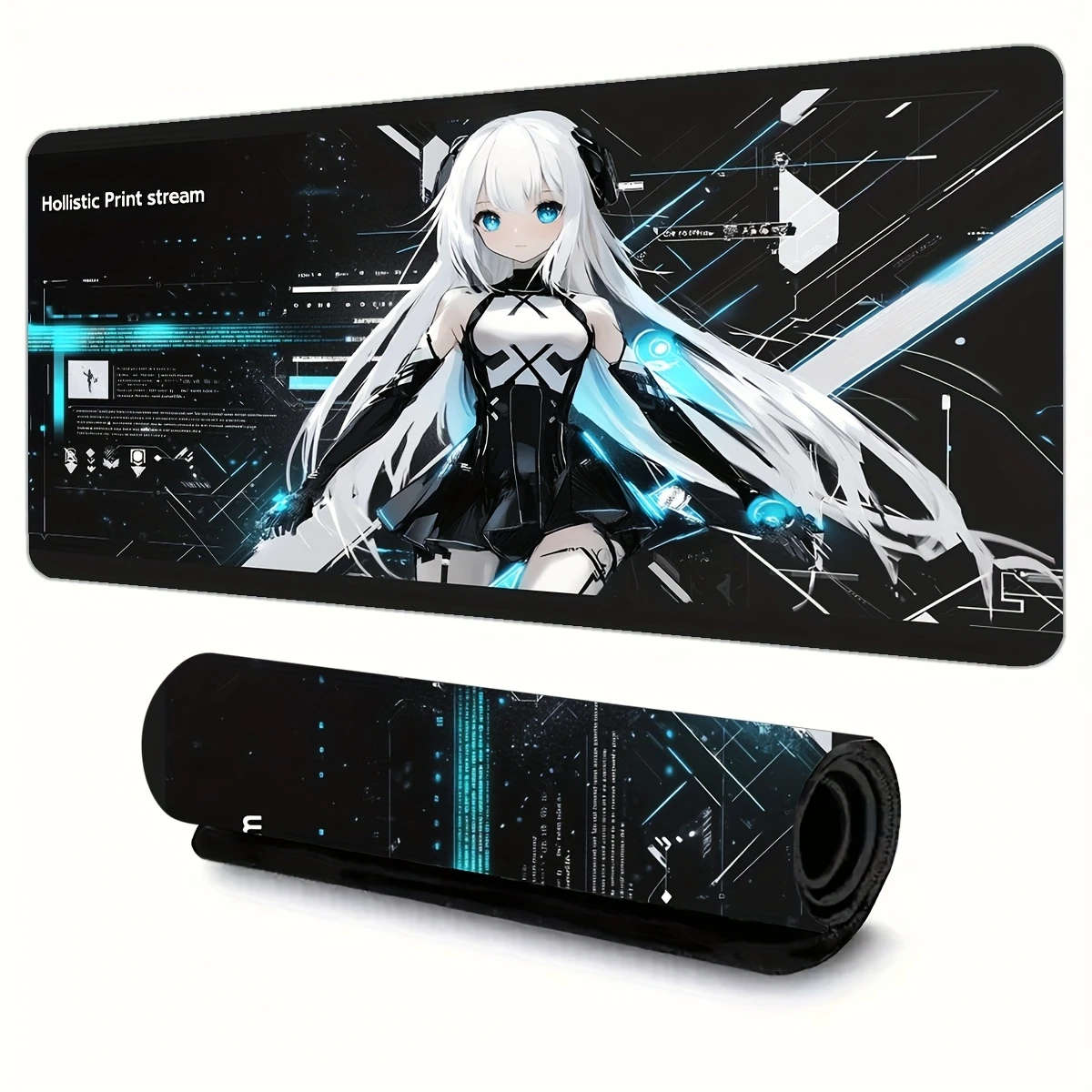 30x80cm Cyber Technology White Hair Mouse Pad Gaming Desk Mat