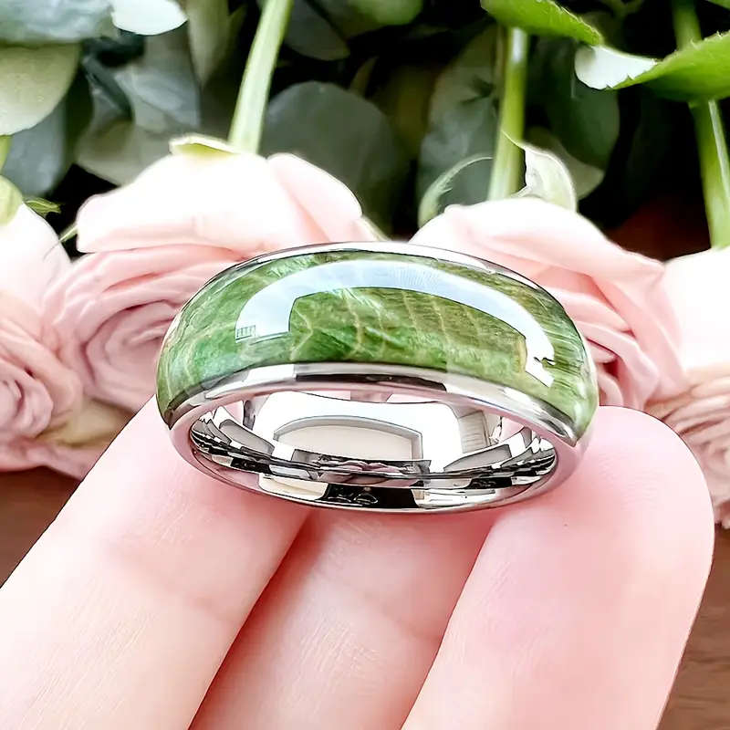8mm Green Marble Stainless Steel Ring for Men & Women