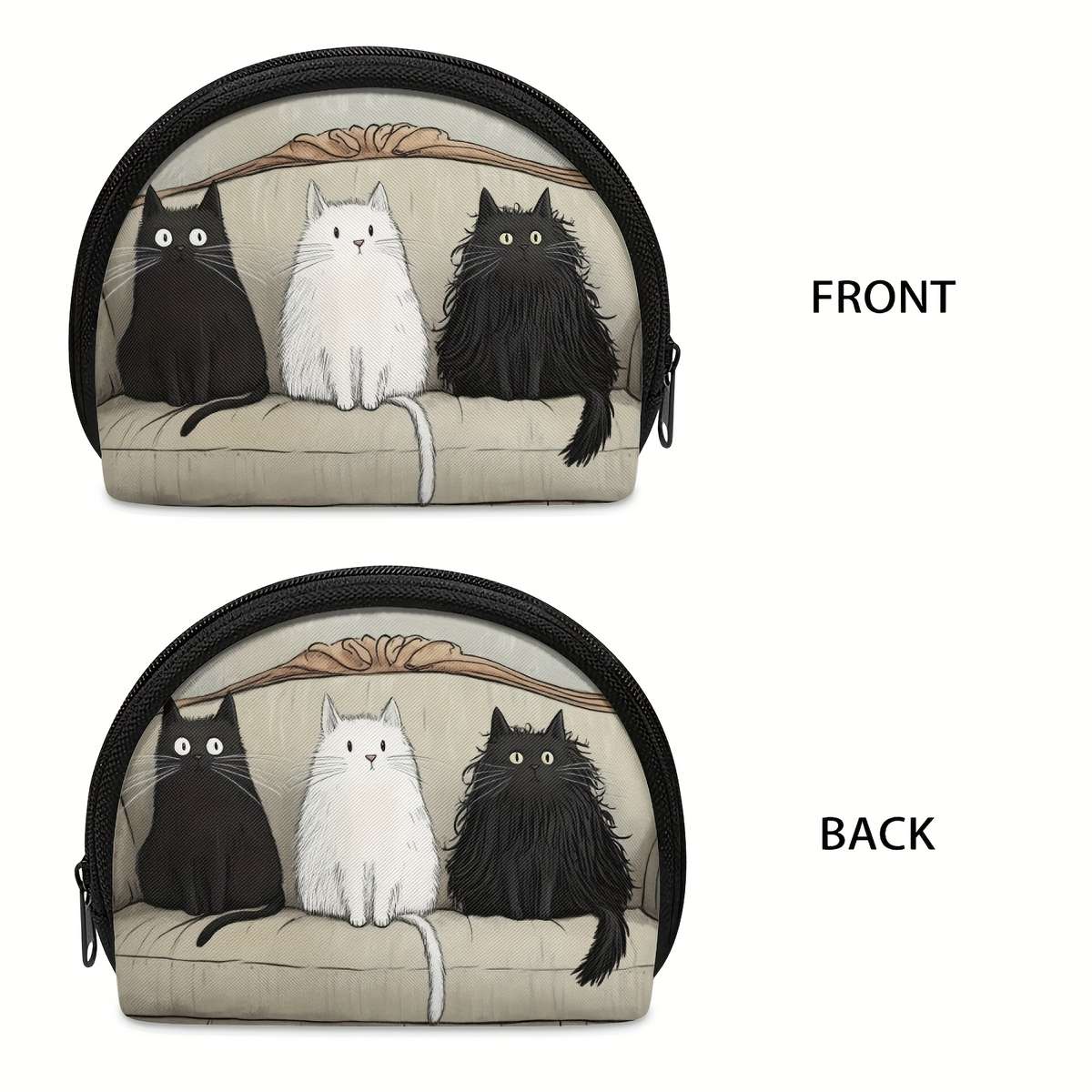 Cute Cat Coin Purse Organizer Three Cats Sitting On Couch Design Compact Wallet