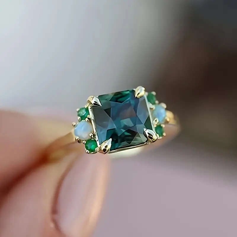 2 Piece Synthetic Zirconia Ring with Opal Band