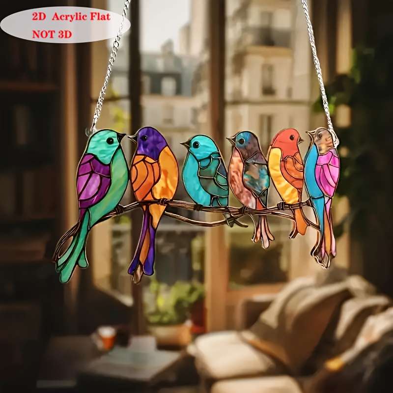 1pc 2D Flat    6 birds  acrylic sun catchers perfect for bird enthusiasts holida