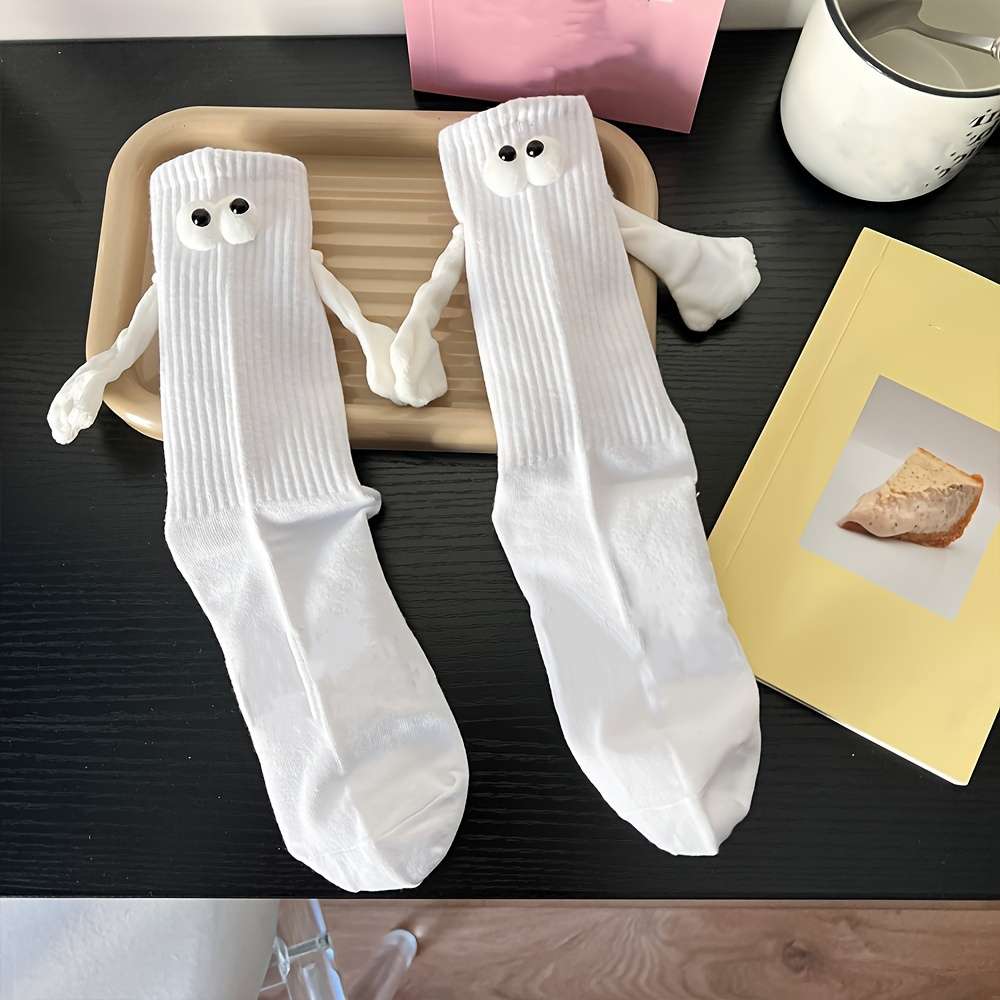 2 Pairs White One Size High Elastic Socks