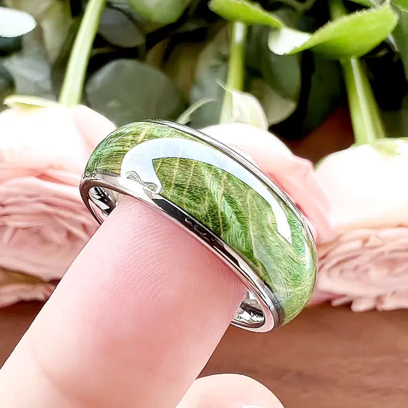 8mm Green Marble Stainless Steel Ring for Men & Women