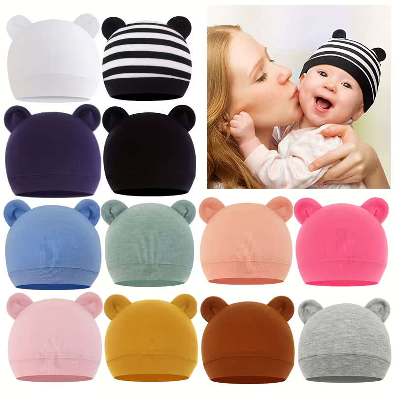 3pcs Baby Bear Ear Beanie Hats 0 To 6 Months