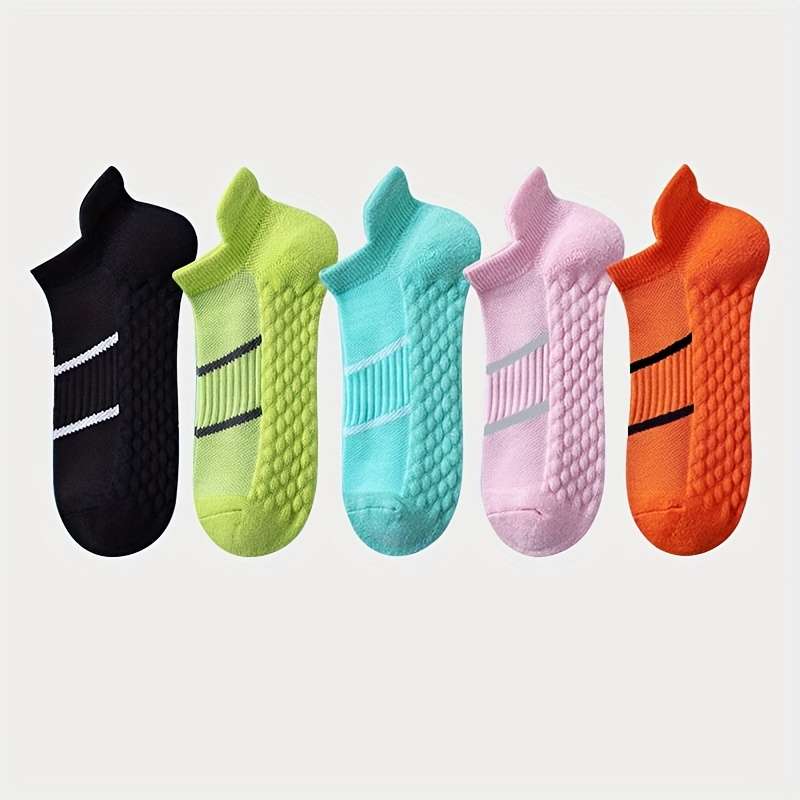 5 Pairs Pink And Mint Green And Orange And Fluorescent Green And Black High Elastic Socks
