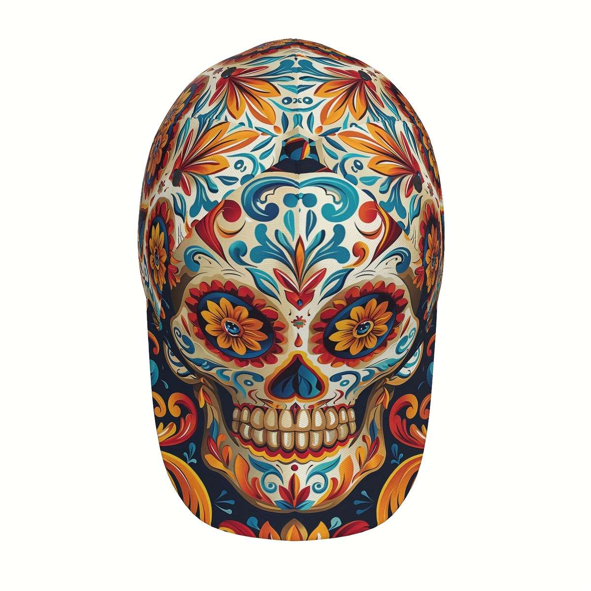 Gothic Sugar Skull Print Baseball Cap Adjustable Breathable Lightweight