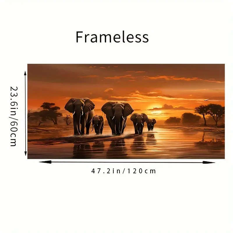 1pc Elephant Family Canvas Art Print 23.6x47.2in 60x120cm Unframed African Wildlife Park Wall Decor