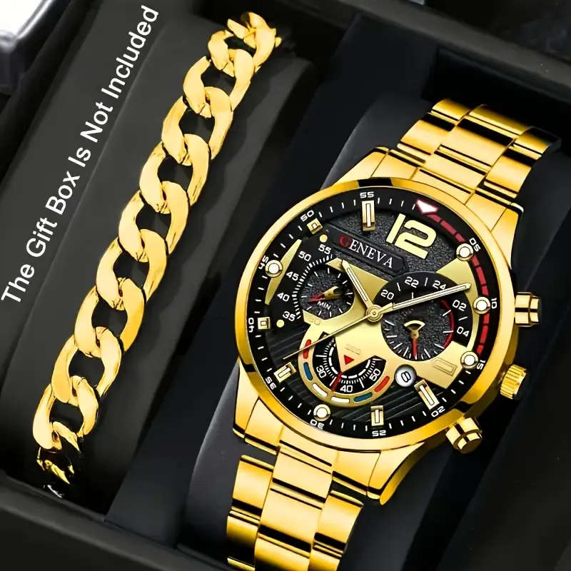 2 Piece Stainless Steel Quartz Watch & Bracelet Set