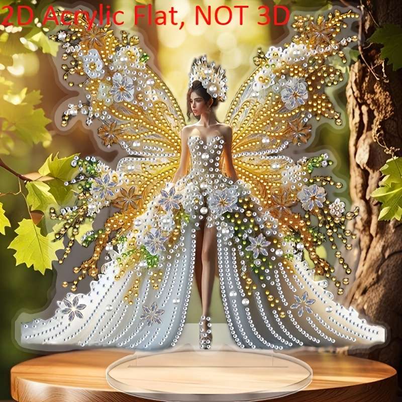 2D Flat Butterfly Bride Acrylic Tabletop Decor Elegant Fairy With Glowing Orbs Floral P