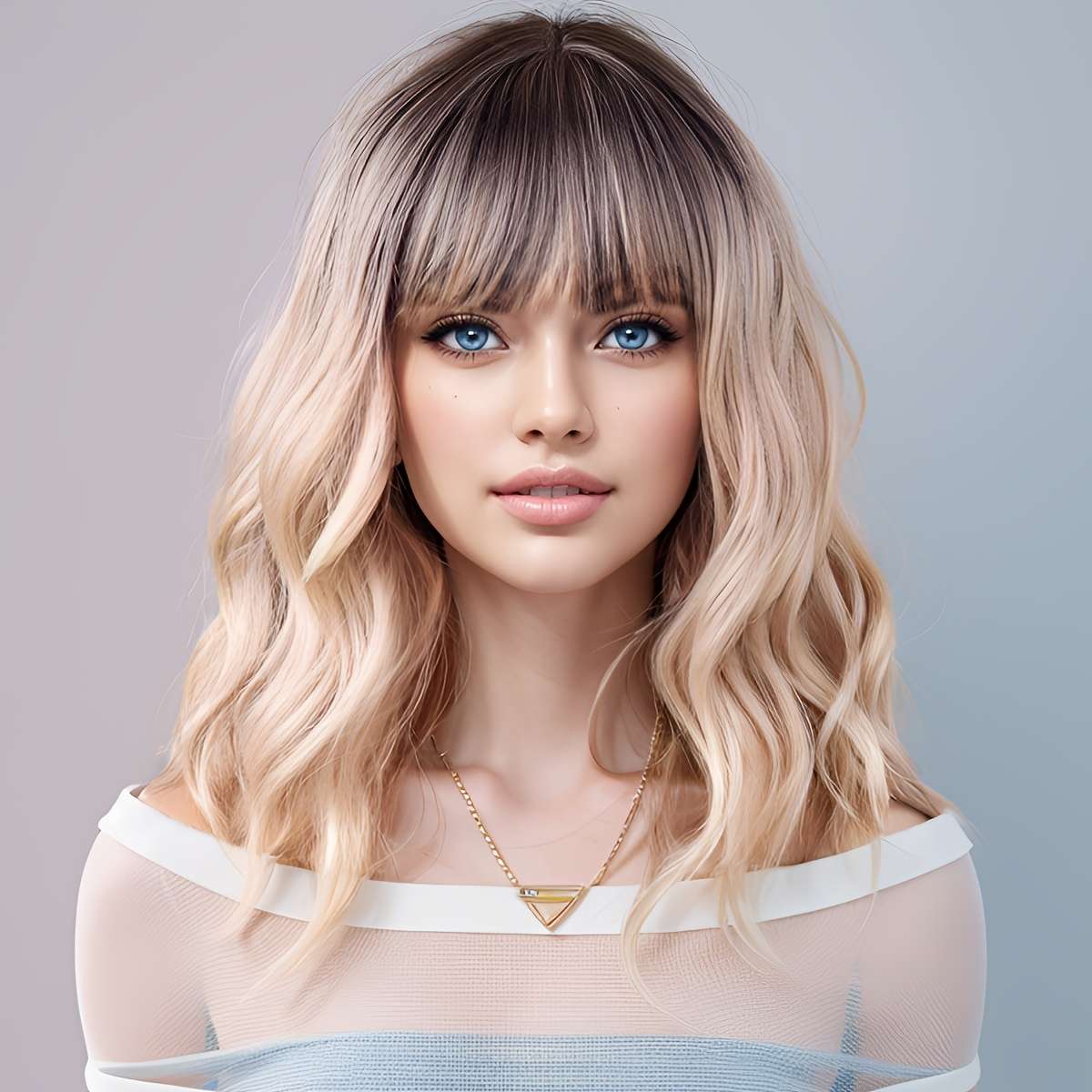 1Pc Gradient Golden 35.56cm Fashion Design Wig